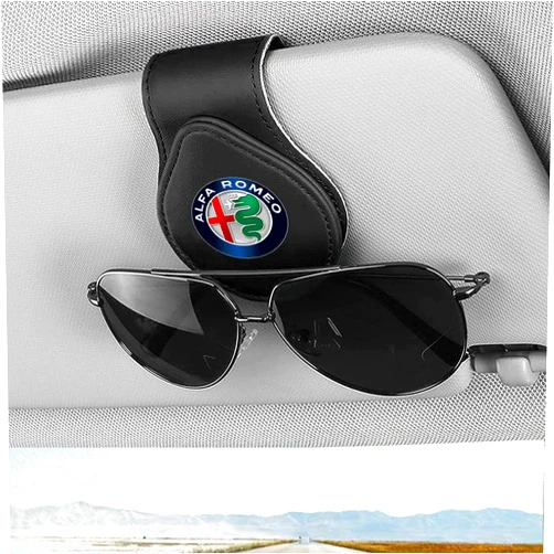 HAPIZWLU Sunglasses Holder for Car Leather Glasses Frame, Eyeglass Hanger Card Clip Car Sun Visor Accessories Compatible with Alfa Romeo