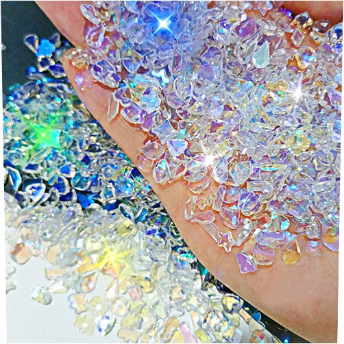 ZASKHLD 100pcs Nail Art Aurora Rhinestone Multi Shape Mix Aurora Crystal Nail Gems 3D Nail Charms Craft Heart Bear Star Irregular Iridescent Clear Nail Rhinestone Diamonds for Women Girls DIY Nail Art Design