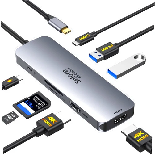 Selore&S-Global USB C Docking Station Dual HDMI Monitor,USB C to Dual HDMI Adapter with 2 HDMI Ports,PD Charging,SD/TF,USB A&C 3.0 Ports,USB C Hub HDMI for Dell XPS/HP/Lenovo/Surface/Yoga etc