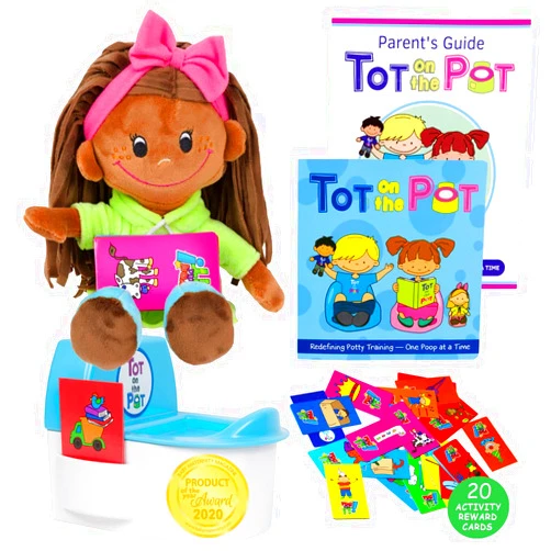 Tot on the Pot Potty Training with Tot On The Pot, Complete Kit Includes Parent's Guide, Children's Book, Black Potty Doll, Toy Potty & Activity Reward Cards, Pediatrician-Recommended, Play-Based Learning (Jasmine)