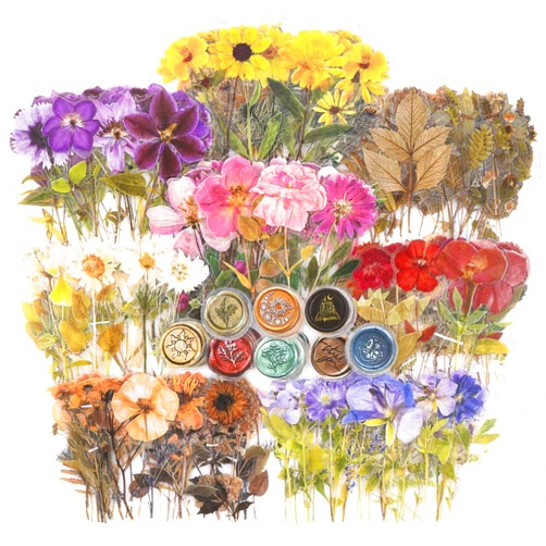 Knaid Pressed Flower Themed Stickers Set (320 Pieces) Dried Flowers Resin Stickers Decals Floral Botanical Journaling Stickers for Scrapbook Supplies Junk Journal Bullet Journal Planner Laptops