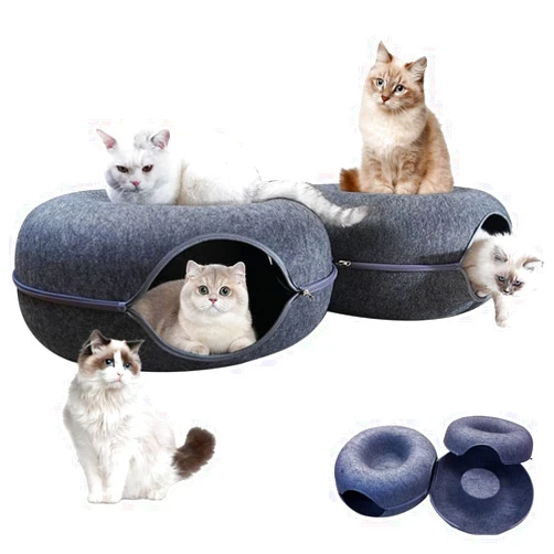 UVIPC Cat Tunnel Donut,Double Donut Tunnel Bed,Cat Cave Bed,Cat Cave for Indoor,Large Cat Tunnel，Multi-cat use，2 Donut cat Tunnel Bed