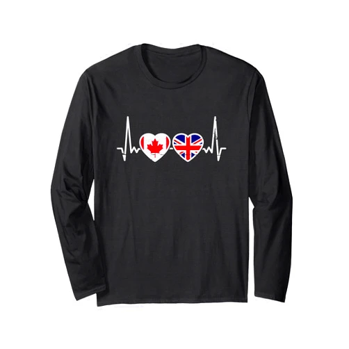 Canadian Roots Pride Canada Ancestry Gifts Canada UK Vintage Heartbeat Flag British Canadian Long Sleeve T-Shirt