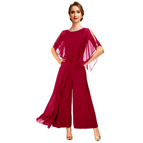 Qhdeikd Mother of The Bride Pant Suits Chiffon Mother of The Groom Pantsuits for Wedding Mother Bride Dresses Jumpsuits