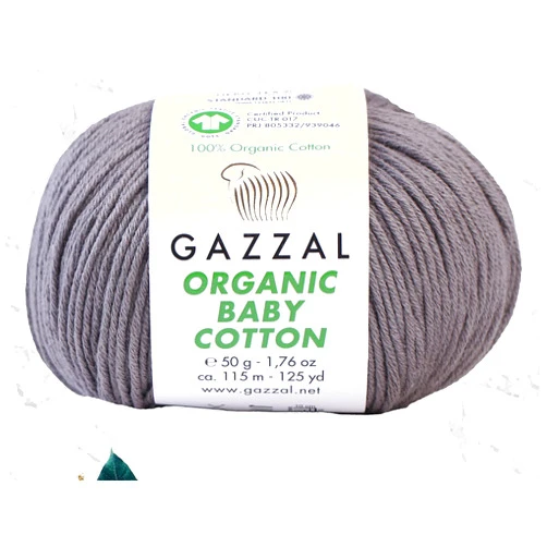 GAZZAL 3 Ball (Pack) Gazzal Organic Baby Cotton Yarn, Total 5.28 Oz.100% Organic Cotton, Each 1.76 Oz (50g) / 125 Yrds (115 m), 3 Light DK, Global Organic Textile Standard Certified (Grey - 435, 3 Pack)