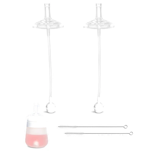 BelBeyo Straw Cup Conversion Kit for Nanobébé Flexy Silicone Baby Bottles 2-Count | Soft Food Grade Silicone Sippy Spout Nipples, Weighted Straw and Straw Cleaning Brush | BPA Free | 4+ months (Straw Kit)