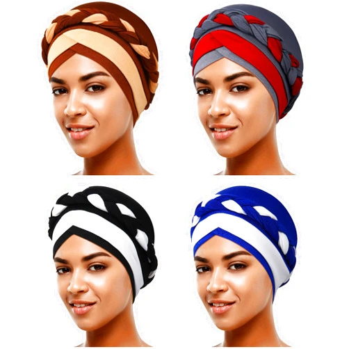 SATINIOR 4 Pieces African Women Turban Cap Head Wraps Beaded Headscarf Beanie Wrap
