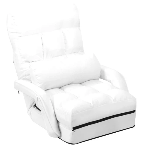 COSTWAY Adjustable Floor Chair, Folding Lazy Sofa Chair with 5 Positions, Detachable Seat Cushion, Indoor Chaise Lounge Sofa Bed for Living Room, Bedroom, Office (White)