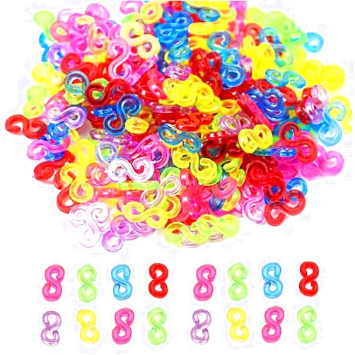 PUSNMI S Clips Rubber Band Clips 1000 Pieces Loom Rubber Band Clips Plastic Band Clips Connectors Refills Bracelet Kit Clip for Loom Bracelets DIY Making Refill Kit