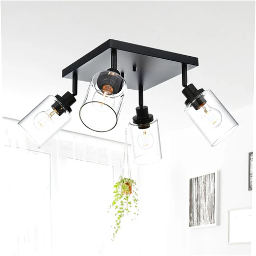 MELUCEE 4-Light Track Ceiling Light Semi Flush Mount Directional Square Ceiling Spotlight with Clear Glass Shade Adjustable Flush Mount Track Light Kit for Kitchen Dining Room Hallway Bedroom