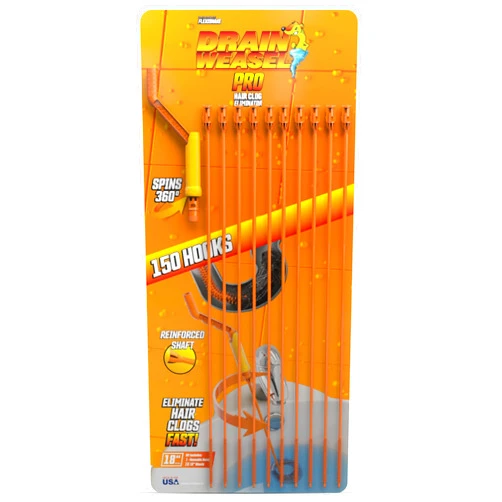FlexiSnake Pro Drain Weasel Sink Snake Hair Clog Remover Tool, Sink, Pipe, Bathroom, Bathtub Drain Cleaner, 18-inch Long, Flexible, Made in The USA, 10 Pack Reusable Wands and Removable Handle