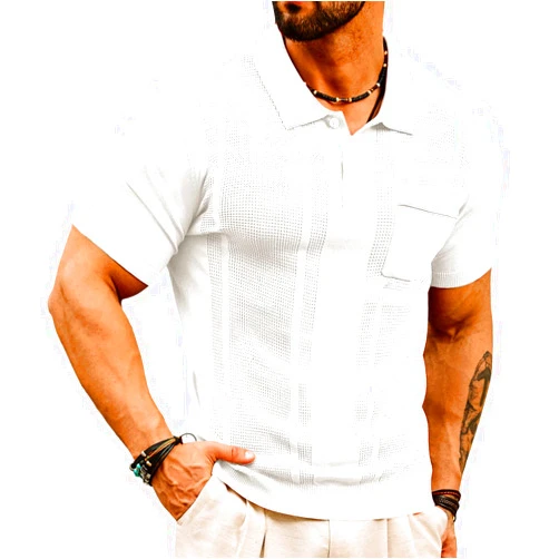 GRACE KARIN Men's Knit Polo Shirts Short Sleeve Texture Lightweight Golf Shirts Sweater