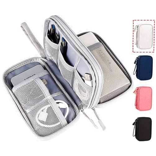 CAOODKDK Electronic Organizer Bag, Waterproof Portable Electronic Organizer Travel Accessories Cable Bag Universal Cord Storage Case for CableCord Storage Double Layer - Gray, Large