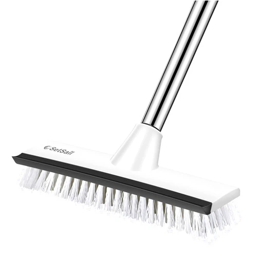 SetSail Floor Scrub Brush with 51-Inch Long Adjustable Handle 2 in 1 Scrape Brush Stiff Bristle Floor Scrubber for Cleaning Shower Bathroom Garage Kitchen Wall Deck Tub Tile