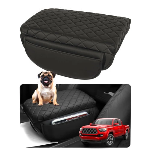 SDPVorn Armrest Cover for 2016-2021 2022 2023 Tacoma Center Console Cover Leather Arm Rest Pad Middle Console Lid Cover with Pockets for Tacoma 3rd Gen Accessories 16-23