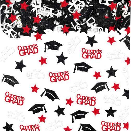 Gybeizhu 200PCS Glitter Graduation Confetti Class of 2026, Black and Red Graduation Decorations, Grad Cap Star Congrats Grad Diploma Table Scatter for Grad Party Decorations 2026.