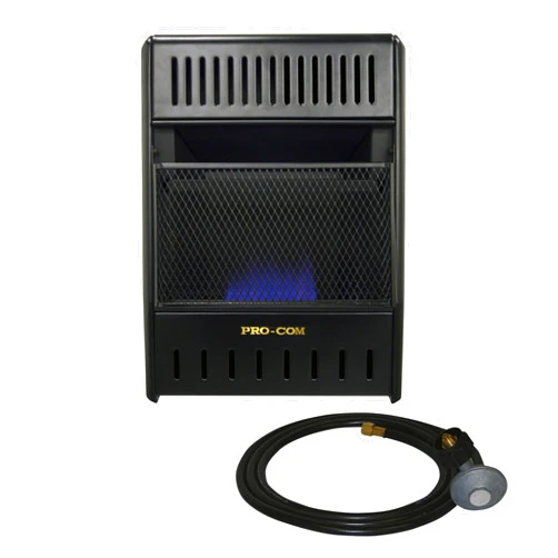 ProCom ML100TBAHR Ventless Propane Gas Blue Flame Space Heater with Thermostat Control for Living Room, Bedroom, Home Office, 10000 BTU, Heats Up to 300 Sq. Ft., Includes Wall Mount, Black