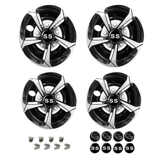 SAMXOMAP Golf Cart SS Wheel Covers Hub Caps for EZGO Club Car Yamaha 8 Inch Hubcaps for Golf Cart, Set of 4, Black and Silver