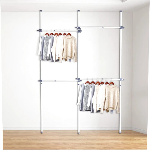 InSyoForeverEC Double Adjustable Clothes Rack, Clothing Rack, Garment Rack, Heavy Duty Clothing Rack, Freestanding Closet System