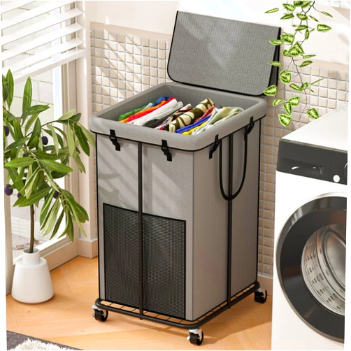 YKDIRECT 150L Large Laundry Hampers with Lid, Oxford Fabric Laundry Hampers, Metal Frame and Removable Bag Design with Wheels, Suitable for Bedroom, Bathroom, Dorm Room, Laundry Room (Grey Lid)
