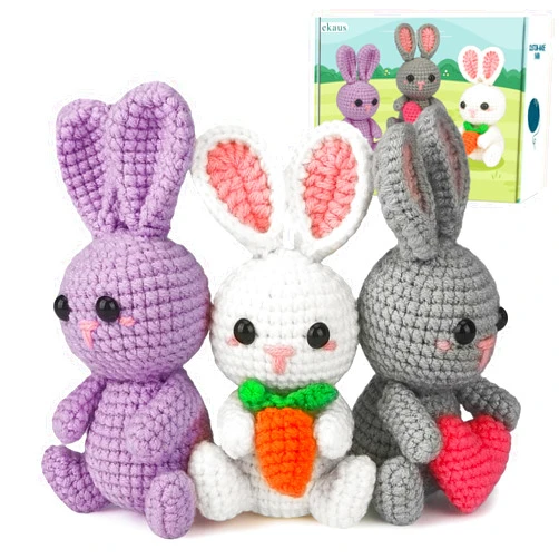 ekaus Crochet Kit for Beginners, Crochet Starter Kit with Step-by-Step Video Tutorials, Crochet DIY Knitting Supplies for Adults Kids, Crochet Rabbits(45%+ Yarn)