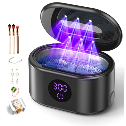 BYASKZIV Ultrasonic Jewelry Cleaner, 48KHz Ultrasonic Cleaner Machine with 20oz 304 Stainless Steel Tank, Dual Modes & LED Display - for Jewelry, Eyeglasses, Watches, Dentures, Retainers & More-Black