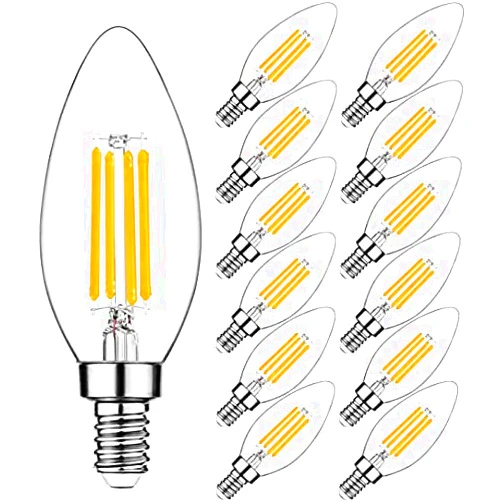 LED Bulb AWEHIRU 12 Pack of Dimmable Light Bulbs, Led Light Bulbs, Vintage Filament Light Bulb, Soft White Light Bulb - 4 Watt Candle Light Bulbs - Led Chandelier Light Bulbs, Ceiling Fan Light Bulbs