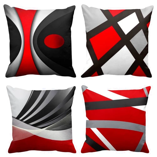 Emvency Set of 4 Throw Pillow Covers Modern Abstract Red Stripes Gray Black White Acrylic Bold Grey Decorative Pillow Cases Home Decor Square 20x20 Inches Pillowcases