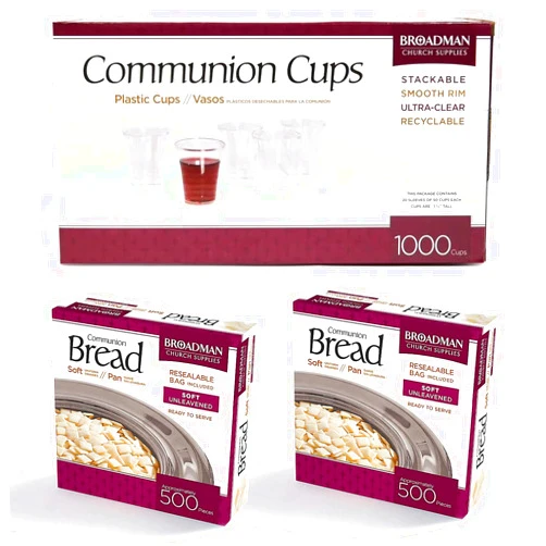 BROADMAN CHURCH SUPPLIES Plastic Communion Cup 1,000 Count and Bread, Soft Unleavened, 1,000 Count Value Bundle
