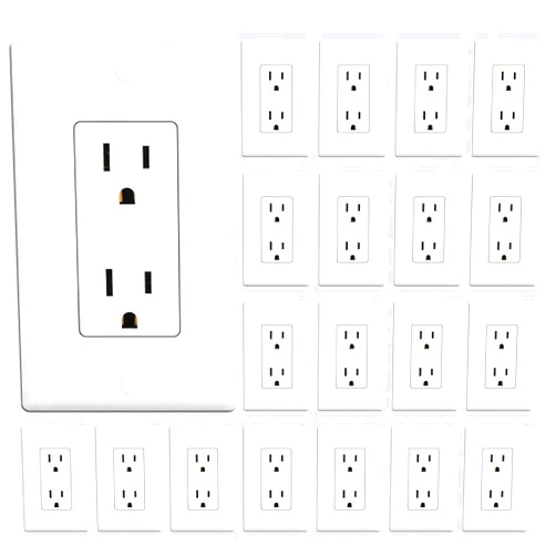 ThunderWay Decorator Receptacle Outlet with Wall Plate, Non-Tamper-Resistant Electrical Outlet, 15 amp Outlet, Self-Grounding, UL Listed, White (20 Pack)