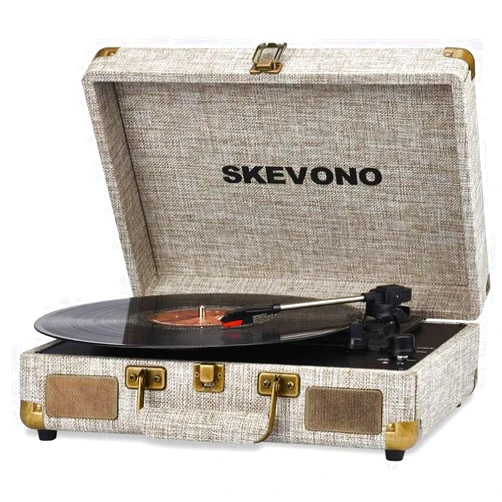SKEVONO Vinyl Record Player, SKEVONO 33-1/3, 45 & 78 RPM Portable Suitcase Turntable, Bluetooth Vintage Record Player with 2 Built-in Speakers, Supports RCA Output Headphone Jack Phone Music Playback
