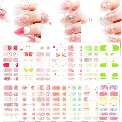 Foweso Gel Nail Stickers 14 Sheets Real Nail Polish Art Stickers Wraps for Women Girls Self-Adhesive Glossy Nail Polish Strips with Nail File Semi Cured Gel Nail Strips Decoration Supply
