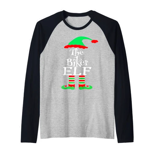DesignsByKelley Christmas Family Matching Group Funny Christmas The Biker Elf Family Matching Holiday Season Raglan Baseball Tee