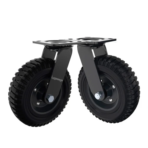 Lygoeege Swivel Heavy Duty Caster Wheel, 8 Inch*2, 1000lb Capacity, Black Rim, Solid Rubber, Cast Iron,Outdoor, Flat Free for Carts, Dolly, Workbench,Trolley,DIY Tools