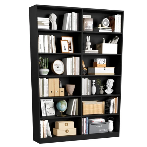 FACBOTALL Bookshelf and Bookcase, 6-Tier Double Wide Bookshelves, Freestanding Display Storage Shelves, Tall Bookcases for Home Decor Bedroom, Living Room, Home Office,Black