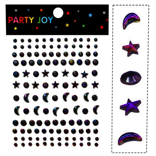 WUIOS Moon Stars Face Gems Jewels Stick for Women Hair Face Diamonds Crystal Rhinestones Rave Party Festival Steampunk Club Body Face Eye Nail Makeup Stickers Temporary Tattoos (Black)
