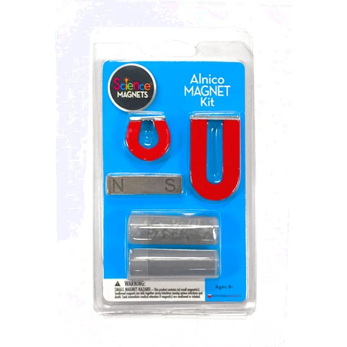 Dowling Magnets Alnico Magnet Science Kit. Magnets for Kids Including 2 Horseshoe Magnets, 1 Bar Magnet, Iron Filings and Iron Shapes for Fun Science Experiments. Item 731009. Ages 8+