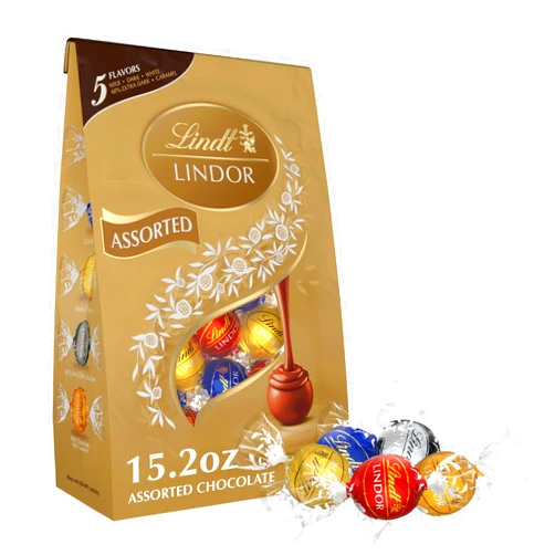 Lindt LINDOR Assorted Chocolate Candy Truffles, Chocolate with Smooth, Melting Truffle Center, 15.2 oz. Bag