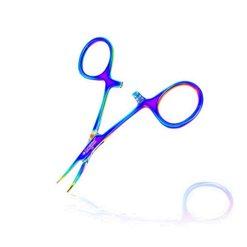 Cynamed Mosquito Hemostatic Forceps with Multicolor/Rainbow Titanium Coating - Premium Quality - Hemostat Clamping Pliers with Serrated Jaws - 3.5 in. (Curved)