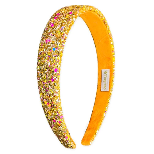 FROG SAC Glitter Headbands for Girls, Gold, Hair Accessories for Little Girl, Sparkly Wide Yellow Hair Band for Kids, Cute Alice Headband for Toddler Children, Thick Sparkle Bling Hairband