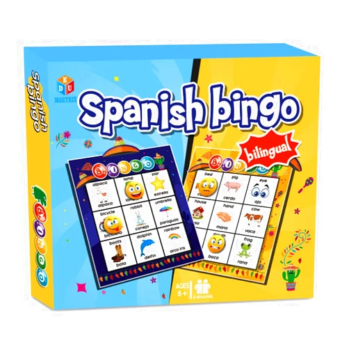 EDUMAETRIX Spanish English Bilingual Bingo with Challenging Cards Vocabulary Language-Learning Educational Reading Games for Kids Ages 5+