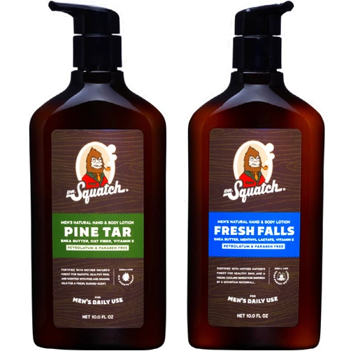 Dr. Squatch Men's Non-Greasy Natural Lotion - 24-hour moisturization hand and body lotion - Made with Shea Butter, Coconut Oil, and Vitamin E - Pine Tar, Fresh Falls (2 Pack)