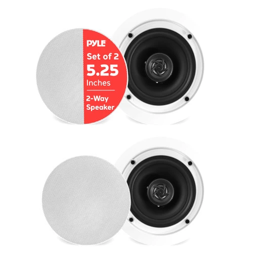 Pyle Pair 5.25” Flush Mount in-Wall in-Ceiling 2-Way Home Speaker System Spring Loaded Quick Connections Dual Polypropylene Cone Polymer Tweeter Stereo Sound 150 Watts (PDIC1651RD) White