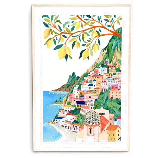 Nationcog Positano, Amalfi Coast Art Print, Italy Art Print, Travel Gift, Travel Poster, Europe Print, Italian Coast, Italian Riviera, Housewarming (Unframed) (12x18)