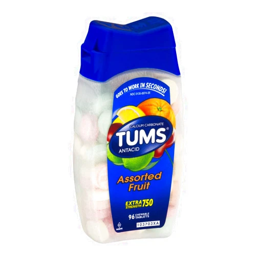 Tums E-X 750 Extra Strength Antacid & Calcium Supplement Assorted Fruit Chewable Tablets 96 ct (Pack of 6)
