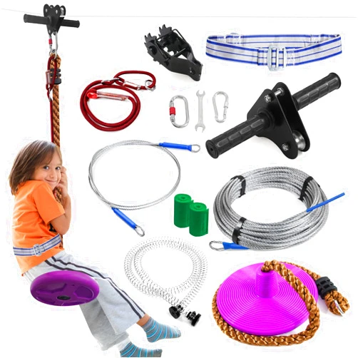 AOBOTE Zip line Kit 100ft for Kid and Adults up to 400lb-Special Retractors and Thickened Disc Seats,Zipline Kit for Backyard