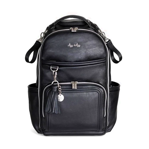 Itzy Ritzy Diaper Bag Backpack – Large Capacity Boss Plus Baby Backpack Diaper Bag Featuring 19 Pockets, Changing Pad, Stroller Clips, and Comfortable Backpack Straps, Black with Silver Hardware