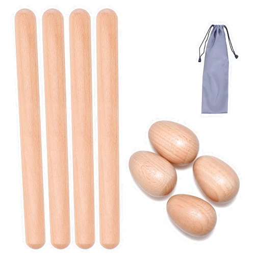 TDOCK 8 Pcs Musical Percussion Instrument Set, Includes 4 Pcs 8 Inch Rhythm Sticks Wood Claves and 4 Pcs Wood Egg Shakers