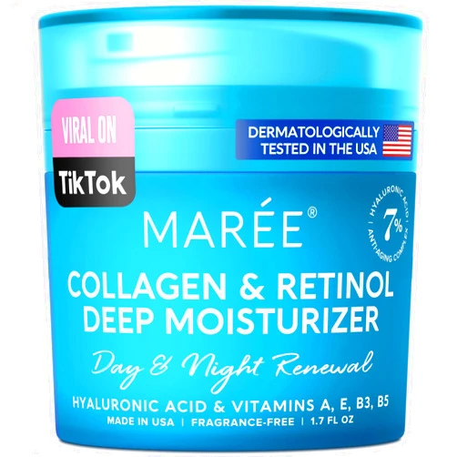 MAREE Face Moisturizer Collagen Cream - Anti Aging Face Cream with Hyaluronic Acid & Retinol - Collagen Cream with Hydrating Effect - Moisturizing Cream for Face with Vitamins A & E - 1.7 oz
