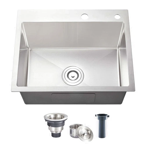 POPFLY 24×18 Inch Drop in Kitchen Sink, Topmount Handmade Single Bowl 18 Gauge 304 Stainless Steel Overmount Kitchen Sinks, Brushed